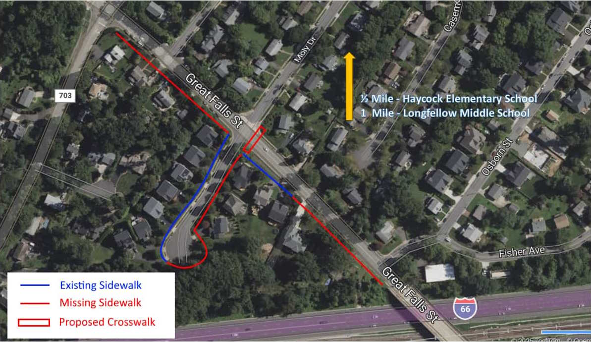 Map of Great Falls Street intersection